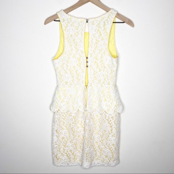 Chelsea & Violet Yellow Lace Sleeveless Peplum Waist Mini Dress Small - Picture 2 of 9